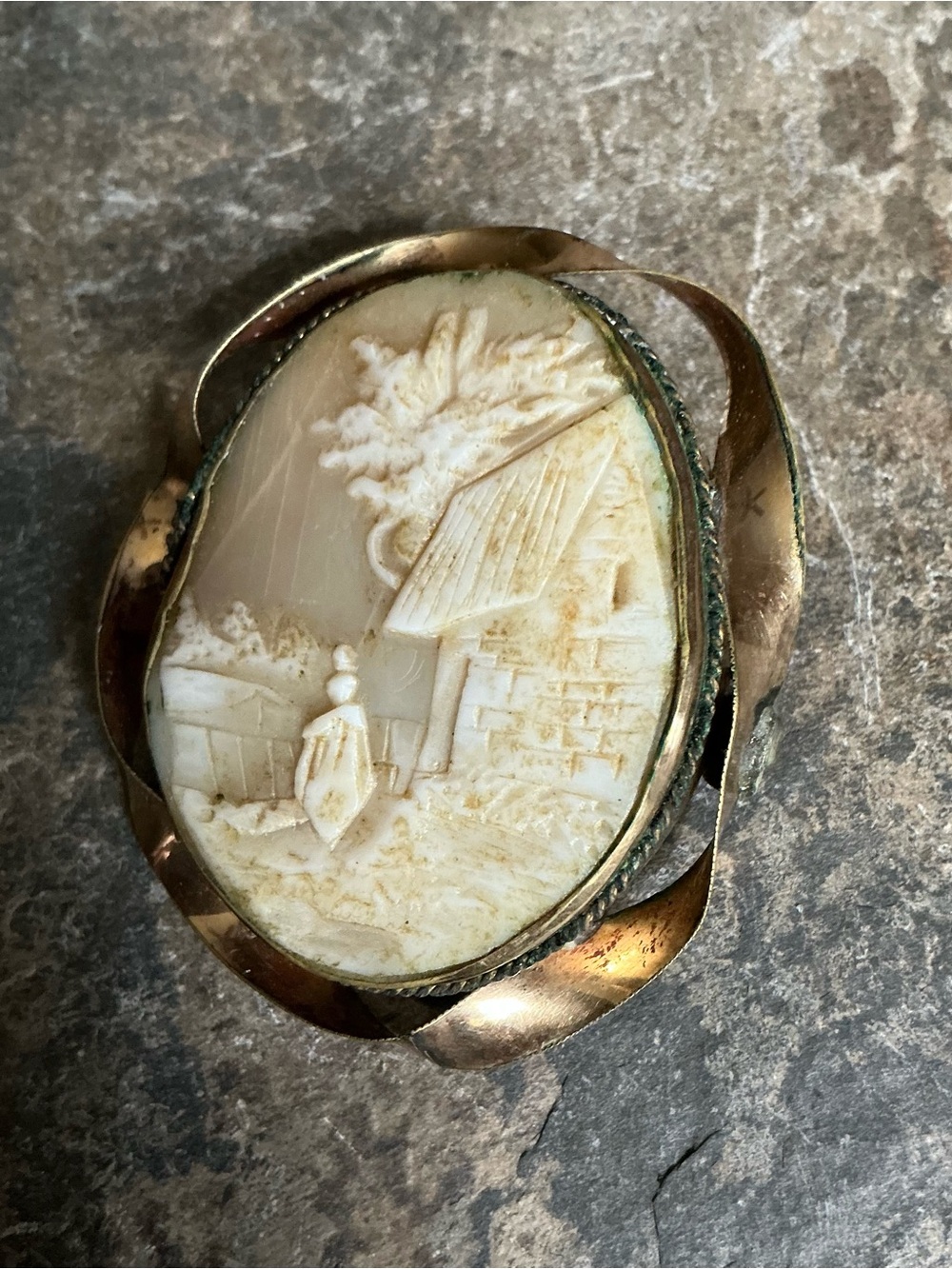 Vintage Cream Carved Cameo with Gold-Tone Frame